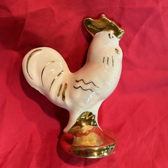 ❤️Vintage White and Gold Rooster and Hen set Figurines Chicken - Picture 3 of 7